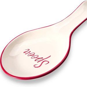 Red Ceramic Spoon Rest for Stove Top - White Spoon Rest For Kitchen Counter